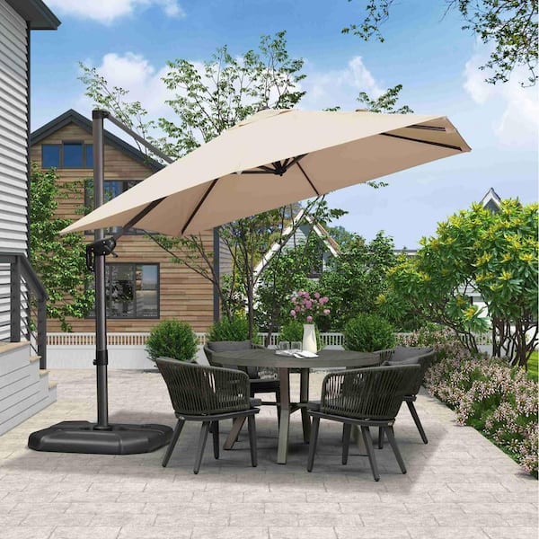 9 ft. Square Aluminum Outdoor Patio Cantilever Umbrella Offset 360° Rotation Umbrella with Base, Beige