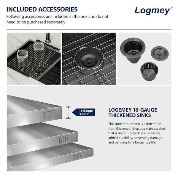 Logmey 33 in. Undermount Double Bowl 50/50 Sink Gunmetal Black 16