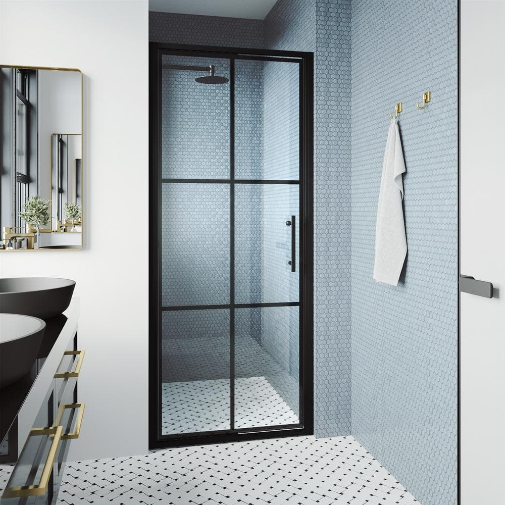 Astoria Matte Black 30" x 76" Pivot Shower Door with Clear Glass