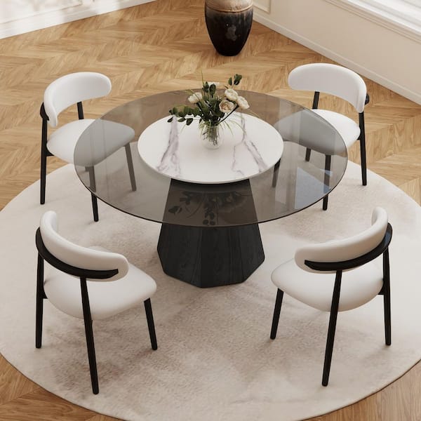 Set of 4, Upholstered Faux Leather Dining Chair with Wood Legs in Black