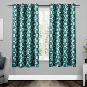Gates Teal Ogee Woven Room Darkening Grommet Top Curtain, 52 in. W x 63 in. L (Set of 2)