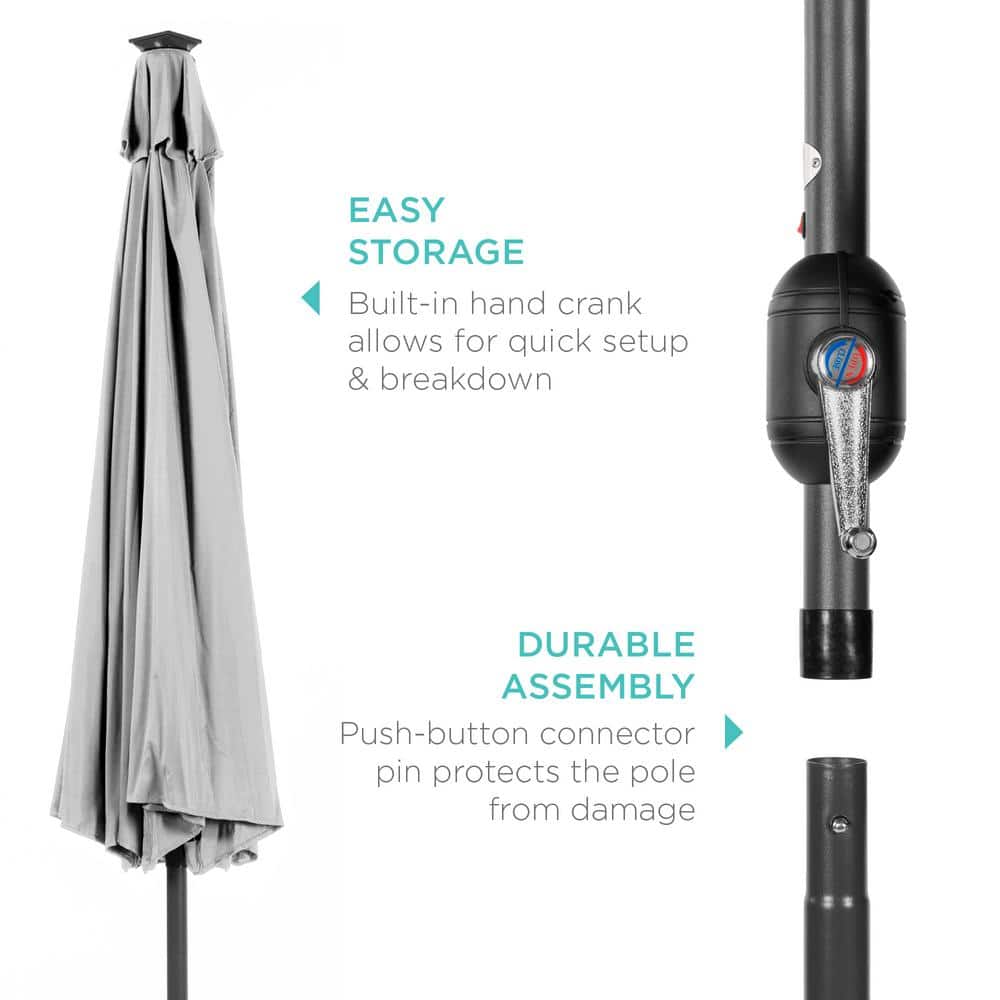 10ft Fog Gray Solar LED Lighted Patio Umbrella with Tilt Adjustment