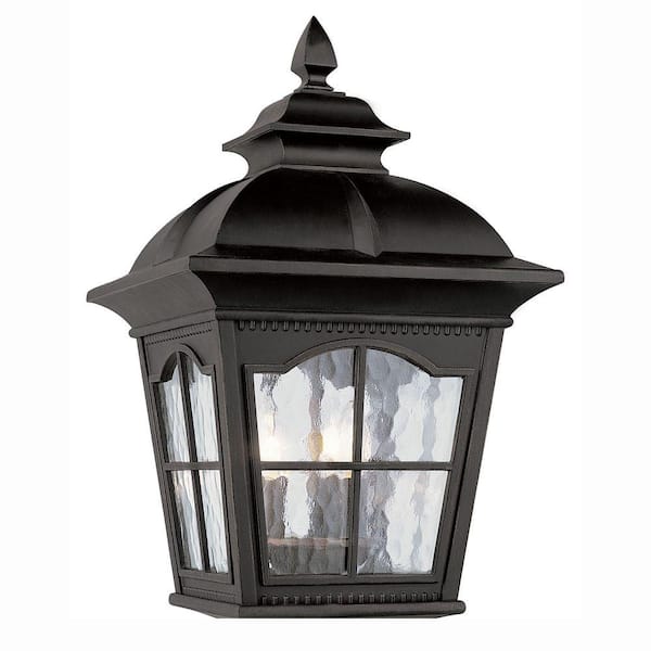 Bel Air Lighting 2-Light Outdoor Black Bostonian Wall Pocket Wall Lantern Sconce with Water Glass