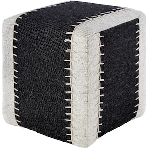 Remiel Striped Black Wool Cube Accent Pouf
