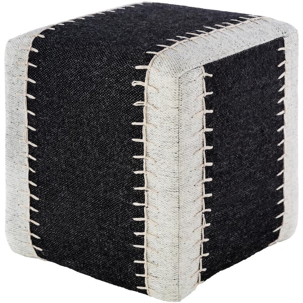 Artistic Weavers Remiel Striped Black Wool Cube Accent Pouf