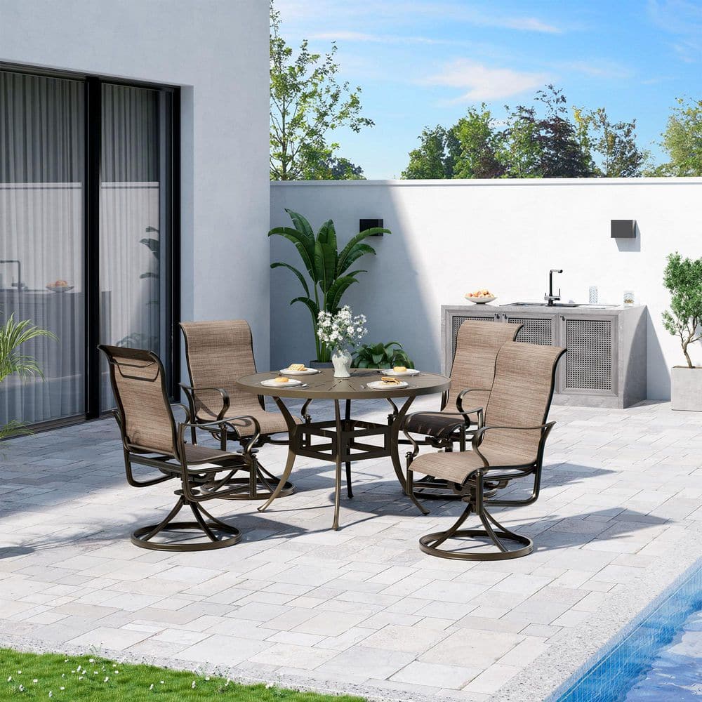 5-Piece Patio Dining Set with 48 in. Cast Aluminum Table, Weather-Resistant Cushions & Swivel Chairs price history on PriceWatchPro