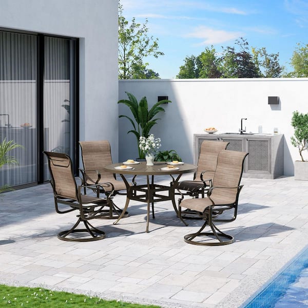 Clihome 5-Piece Patio Dining Set with 48 in. Cast Aluminum Table, Weather-Resistant Cushions & Swivel Chairs