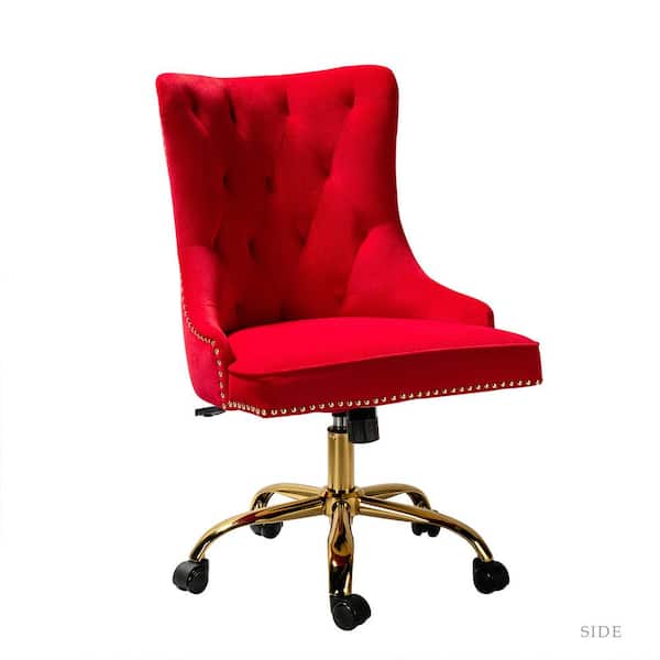 JAYDEN CREATION Adelina Red Height Adjustable Swivel Tufted Armless Task Chair with Nailhead Trim and Metal Base
