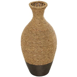 21 in. Brown Handmade Tall Woven Floor Seagrass Decorative Vase