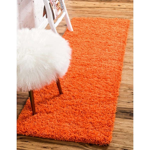 Solid Shag Tiger Orange 19 ft. Runner Rug
