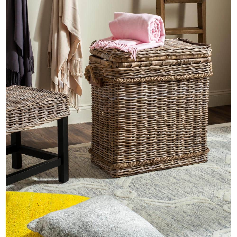 Sidonie Gray Rattan Wicker Storage Hamper with Handles