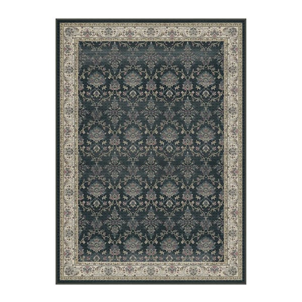 HaiiMeid Shimmer Black 6 ft. x 9 ft. Washable Distressed Vintage Floral Area Rug