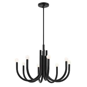 Odensa 29.25 in. 8-Light Black Modern Candle Circle Chandelier for Dining Room