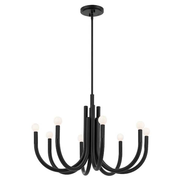 KICHLER Odensa 29.25 in. 8-Light Black Modern Candle Circle Chandelier for Dining Room