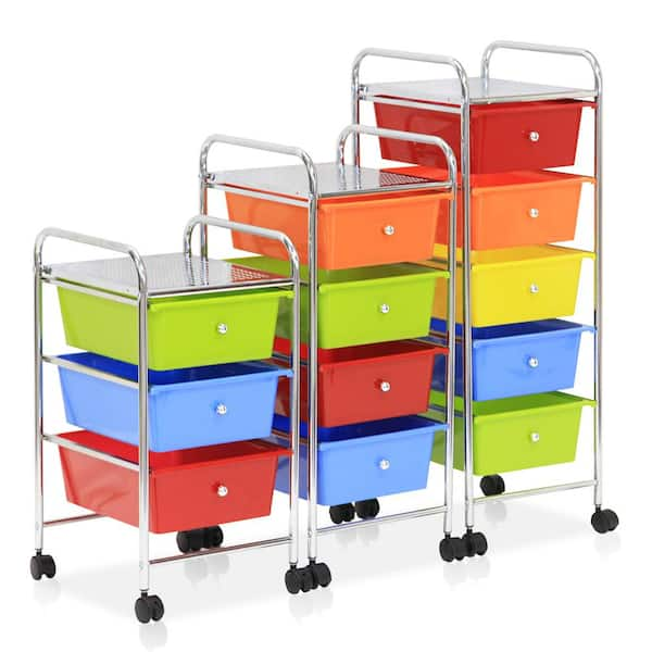 Furinno Wayar 5-shelf Chrome 4-Wheeled 5-Drawer Trolley in Rainbow  WS17198RB - The Home Depot