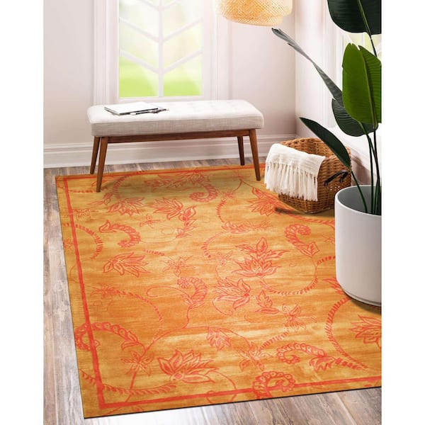 EORC Brown 7 ft. 9 in. x 9 ft. 9 in. Hand Tufted Wool Contemporary Sandra Area Rug