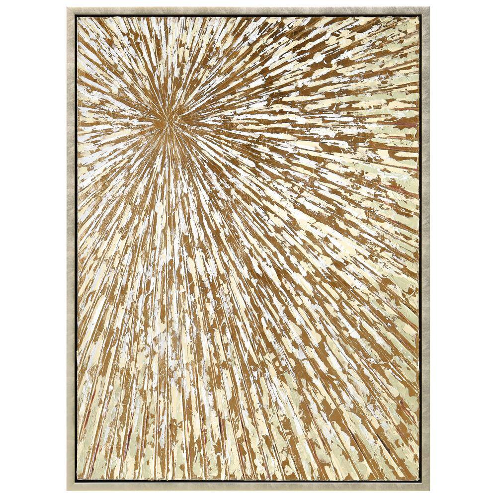 Radiant Burst Metallic Hand Painted Canvas Wall Art in Champagne Gold Frame