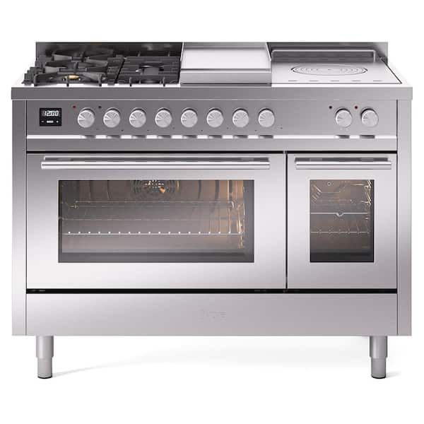 Professional Plus II 48 in. 5 Burner French top Griddle Freestanding Liquid Propane Dual Fuel Range in Stainless Steel