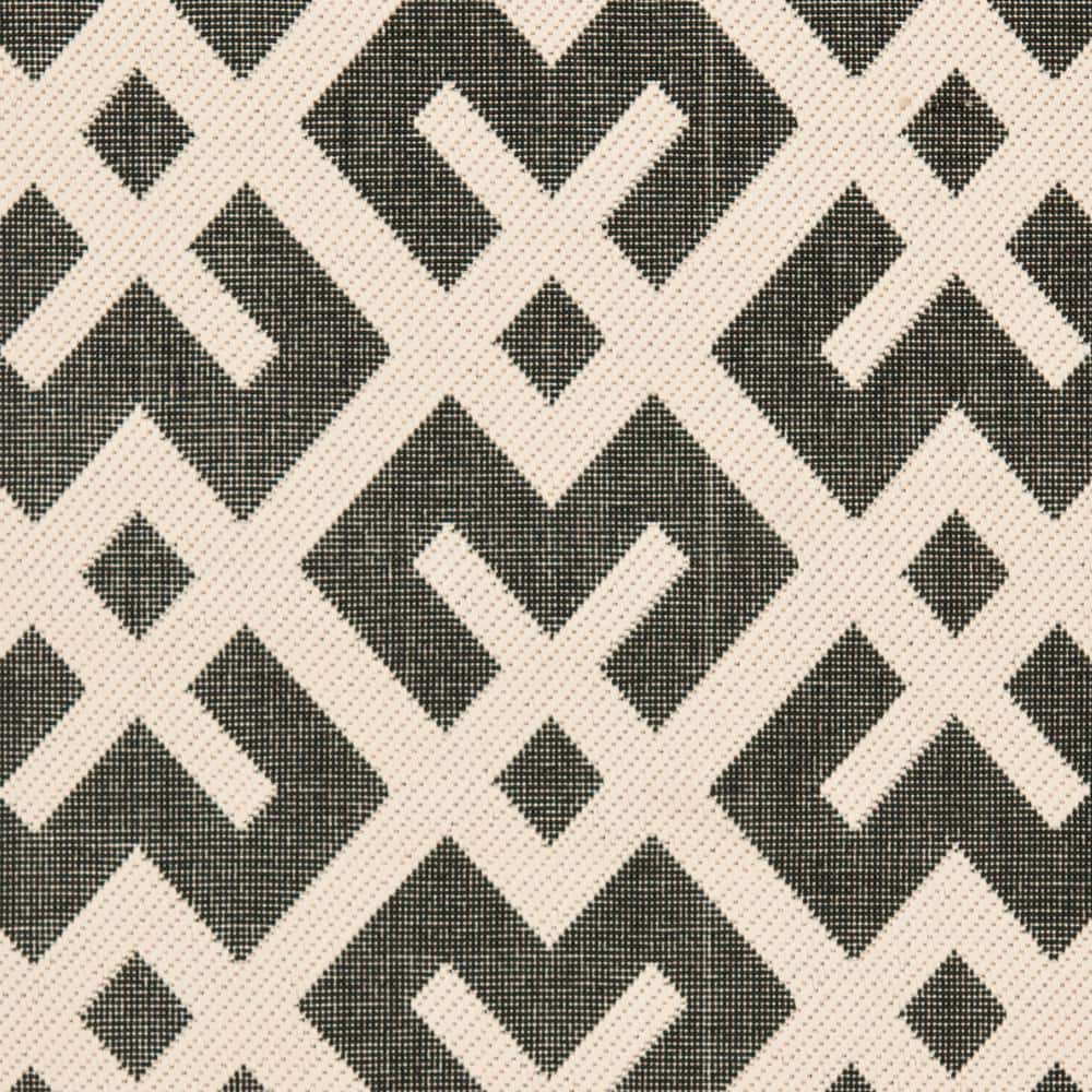 Black and Beige Geometric Synthetic Indoor/Outdoor Rug, 2'-4" x 14'