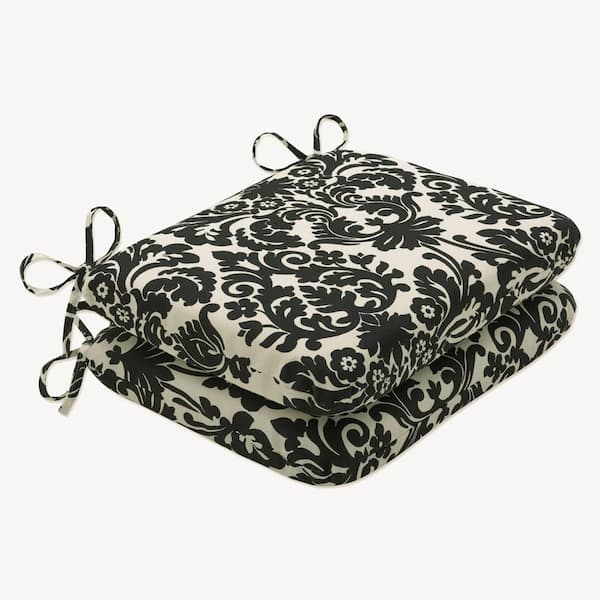 Pillow Perfect 18.5 x 15.5 Outdoor Dining Chair Cushion in Black/Ivory (Set of 2)