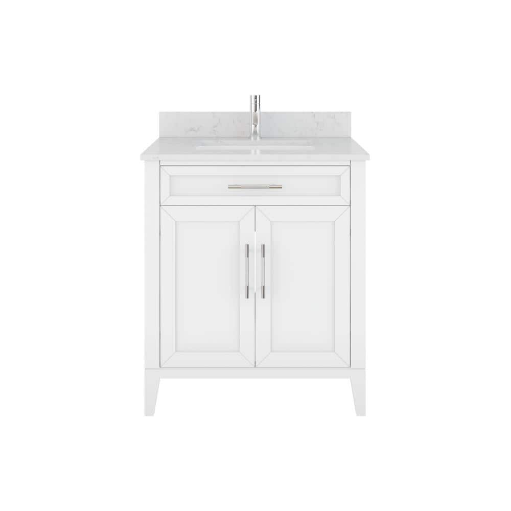 Jasper 30 in. W x 22 in. D Bath Vanity in White with Engineered Stone Top w