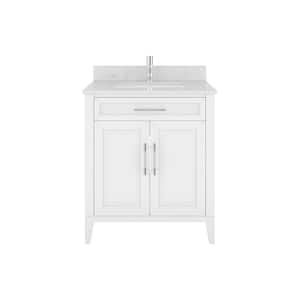 Jasper 30 in. W x 22 in. D Bath Vanity in White with Engineered Stone Top with White Sink and Drawer Organizer