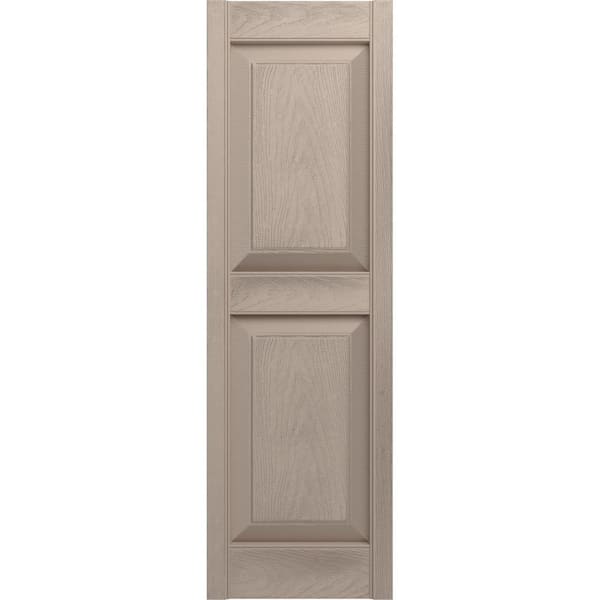 Ekena Millwork 12 in. x 43 in. Lifetime Vinyl Standard 2 Equal Raised Panel Shutters Pair Wicker