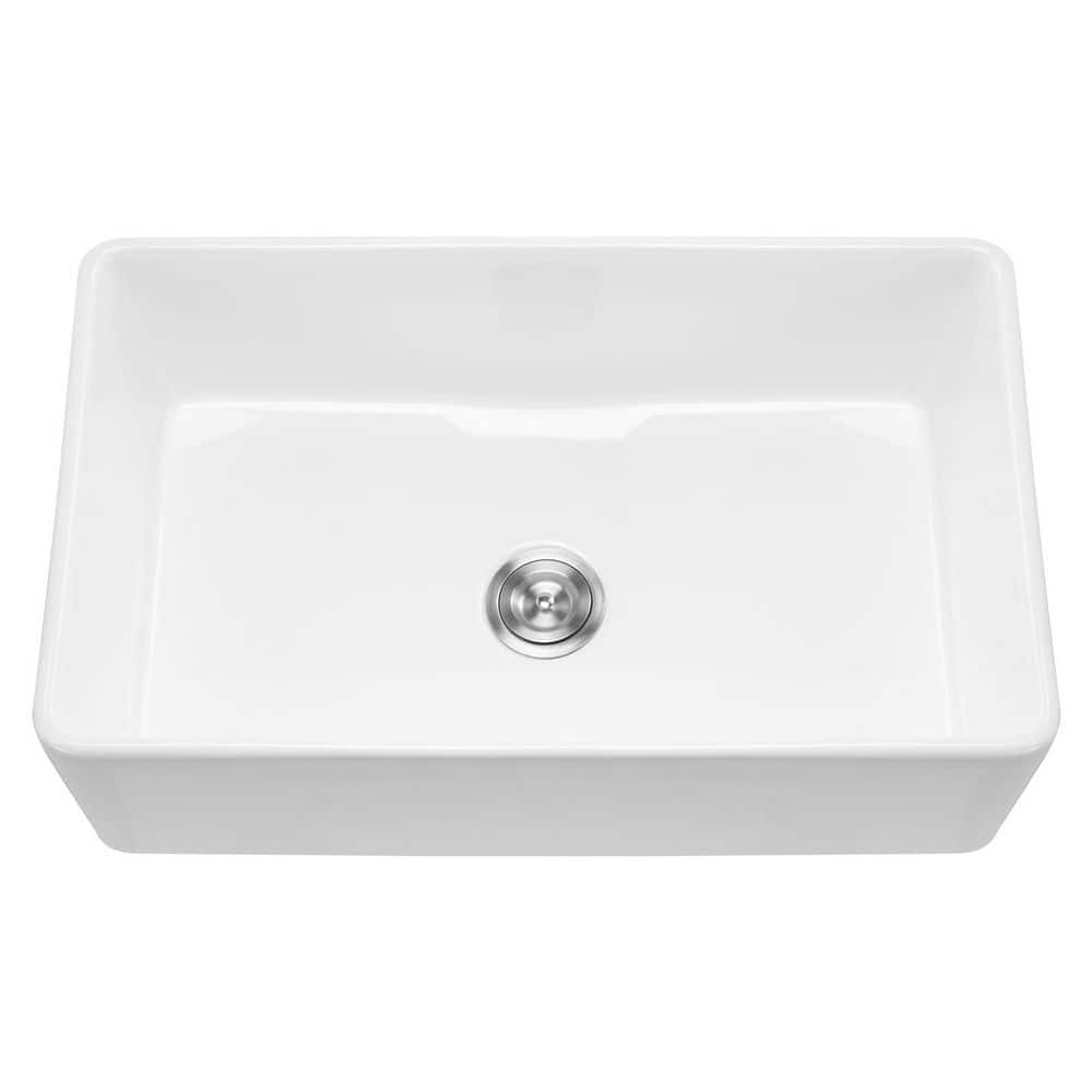 33.5 in. Farmhouse Single Bowl 16 Gauge White Fireclay Kitchen Sink with Grid and Drain price history on PriceWatchPro