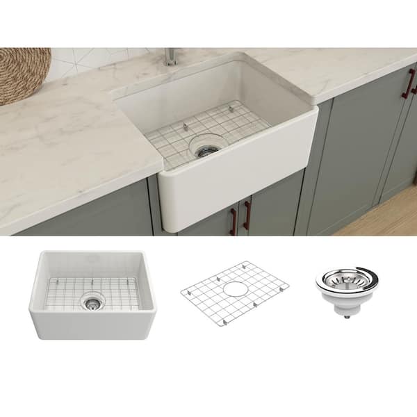 Bar Harbor 24 in. Farmhouse Apron Front White Fireclay Single Bowl Kitchen Sink
