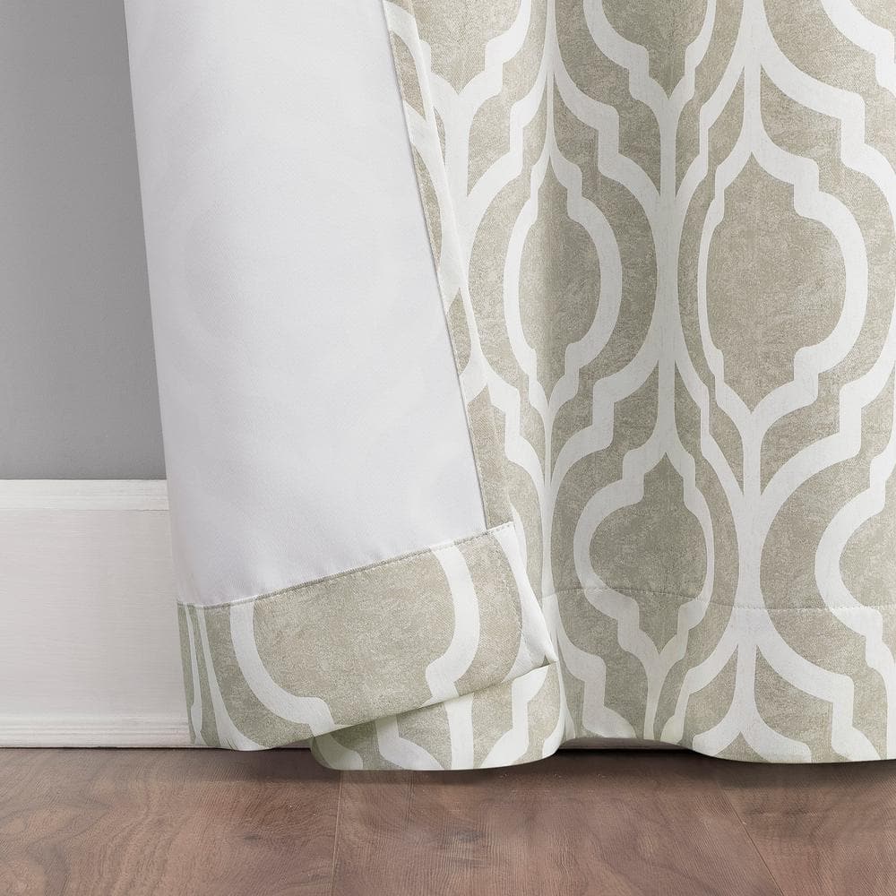 Taupe Geometric Trellis Print Blackout Grommet Curtain Panel 40" x 95"