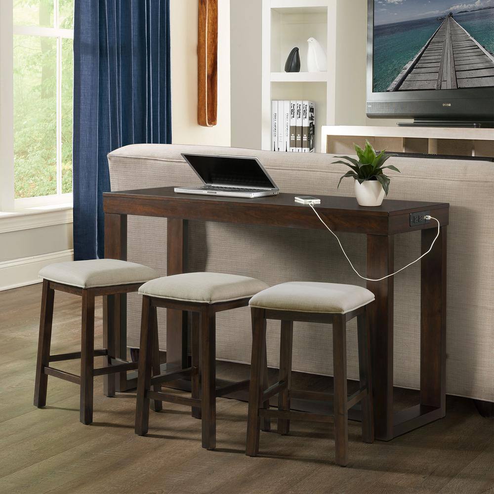 Walnut & Cherry Transitional Multipurpose Bar Table Set with USB Ports