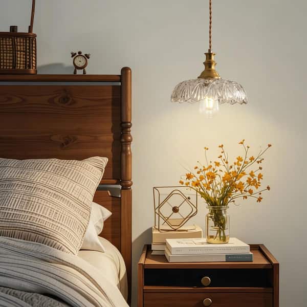 Jasslynn 60-Watt 1-Light Clear Modern Kitchen Pendant Light with Dome Flower Glass Shade for Bedroom Dining Room
