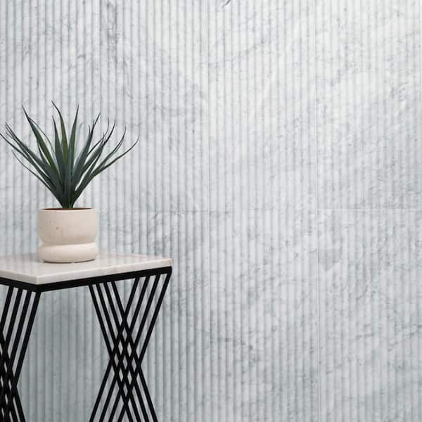 Carrara White Milano Ribbo 12 in. x 24 in. Honed Fluted Marble Wall Tile (50 cases/200 sq. ft. /pallet)