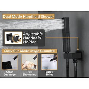 Single Handle 3-Spray Shower Faucet 1.8 GPM 10 in. Square Ceiling Mounted Shower with Pressure Balance in. Matte Black