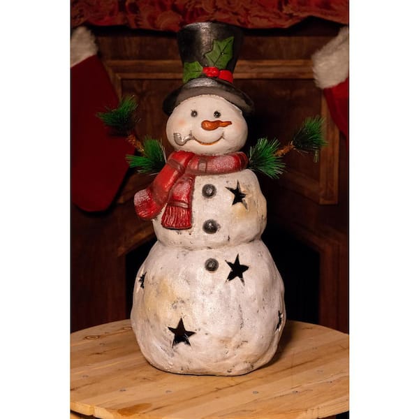 Alpine Corporation 22 in. Christmas Snowman Statuary with Black Stars