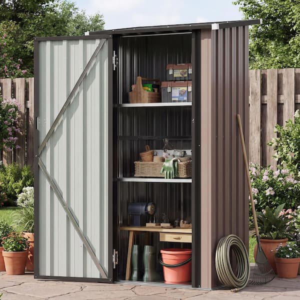 35 in. W x 24 in. D x 65 in. H Brown Metal Outdoor Storage Cabinet With Adjustable 2-Shelves, Floor