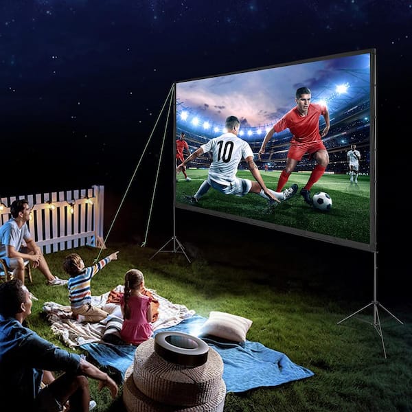 Projector Screen with Stand, 150 in. 16:9 4K 1080 HD Outdoor Movie Screen, Wrinkle-Free Projection Screen with Tripods