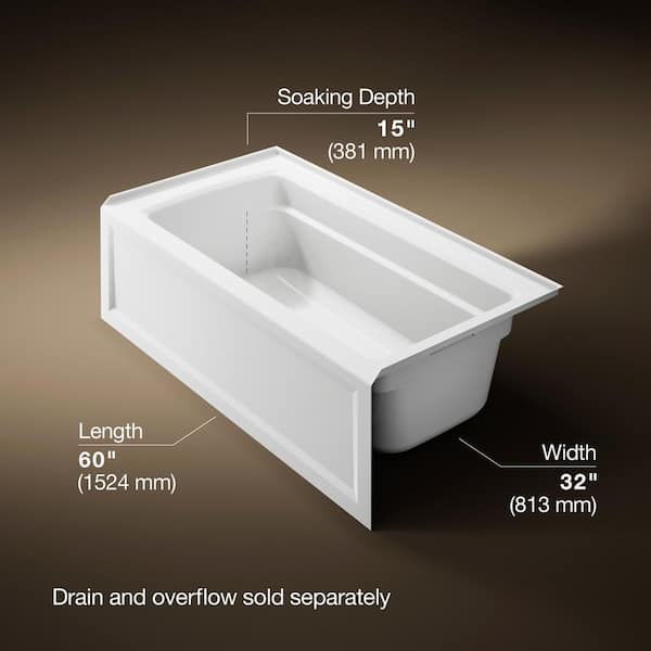 Archer 60 in. x 32 in. Soaking Bathtub with Right-Hand Drain in White