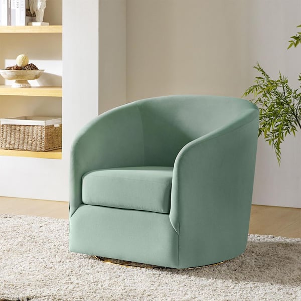 JAYDEN CREATION Estefan Sage Comfy Velvet Swivel Barrel Chair with Metal Base
