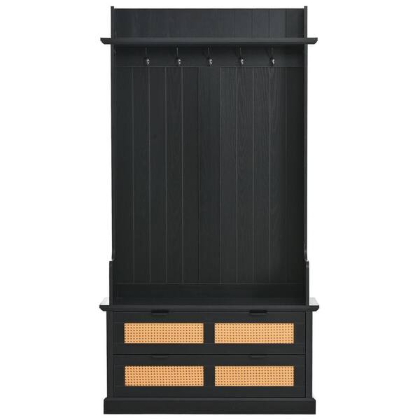 Asucoora Angelique Espresso 38 in. W x 75 in. H Hall Tree with Rattan