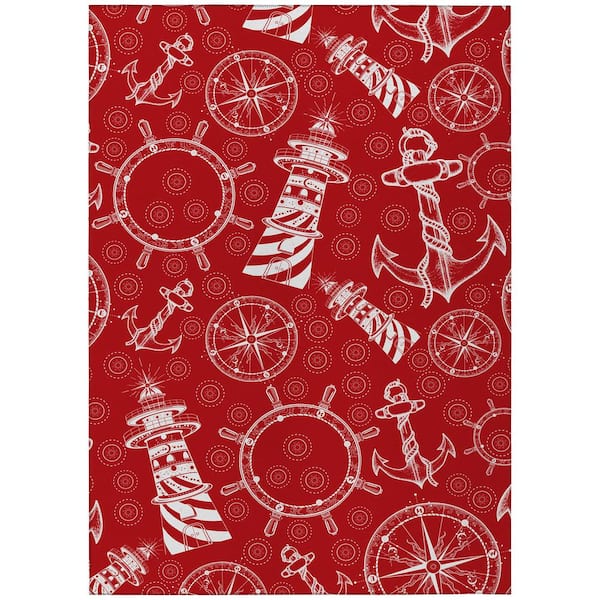 Addison Rugs Harpswell Red 10 ft. x 14 ft. Geometric Indoor/Outdoor Area Rug