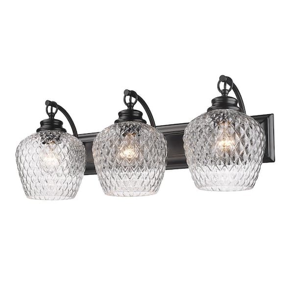 Adeline 26.25 in. 3-Light Matte Black Vanity Light with Clear Glass Shades