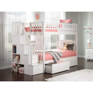 Westbrook White Twin Over Twin Staircase Bunk with 2-Urban Bed Drawers