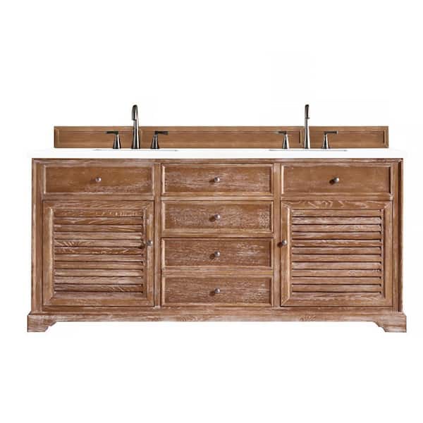 James Martin Vanities Savannah 72 in. W x 23.5 in.D x 34.3 in.H Double Bath Vanity in Driftwood with Quartz Top in Classic White