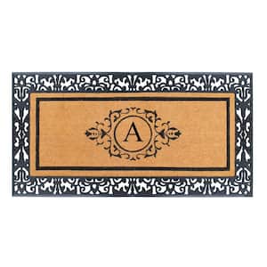 A1HC Floral Border Paisley Black 30 in. x 60 in. Rubber and Coir Monogrammed A Door Mat
