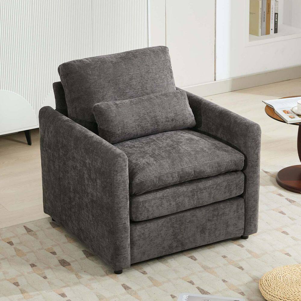 Dark Grey Chenille Cozy Single Sofa Chair Upholstered Modern Accent Chair S