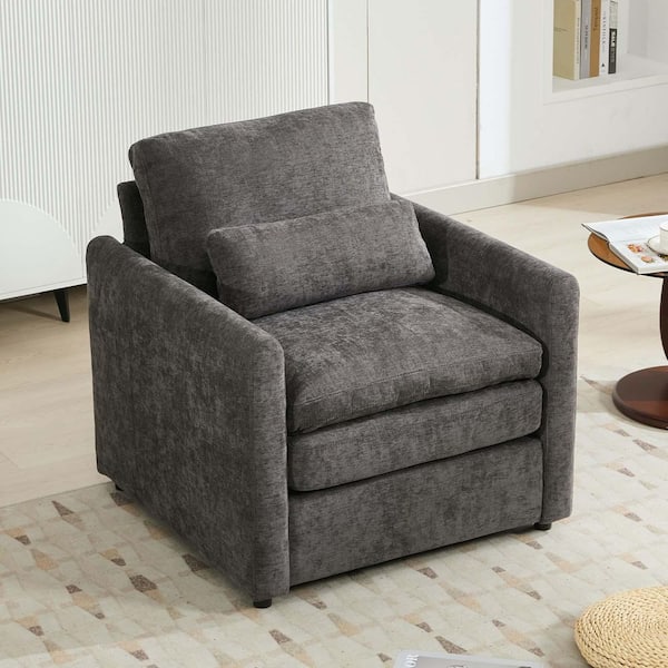 Unbranded Dark Grey Chenille Cozy Single Sofa Chair Upholstered Modern Accent Chair Single Sofa Plush Cushion Reading Chair