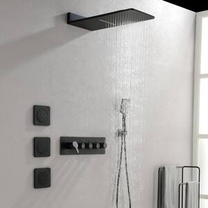 10 in. 3-Jet Mixer Shower System Combo Set Wall Mount Waterfall Rainfall Shower Head and Handshower in Matte Black