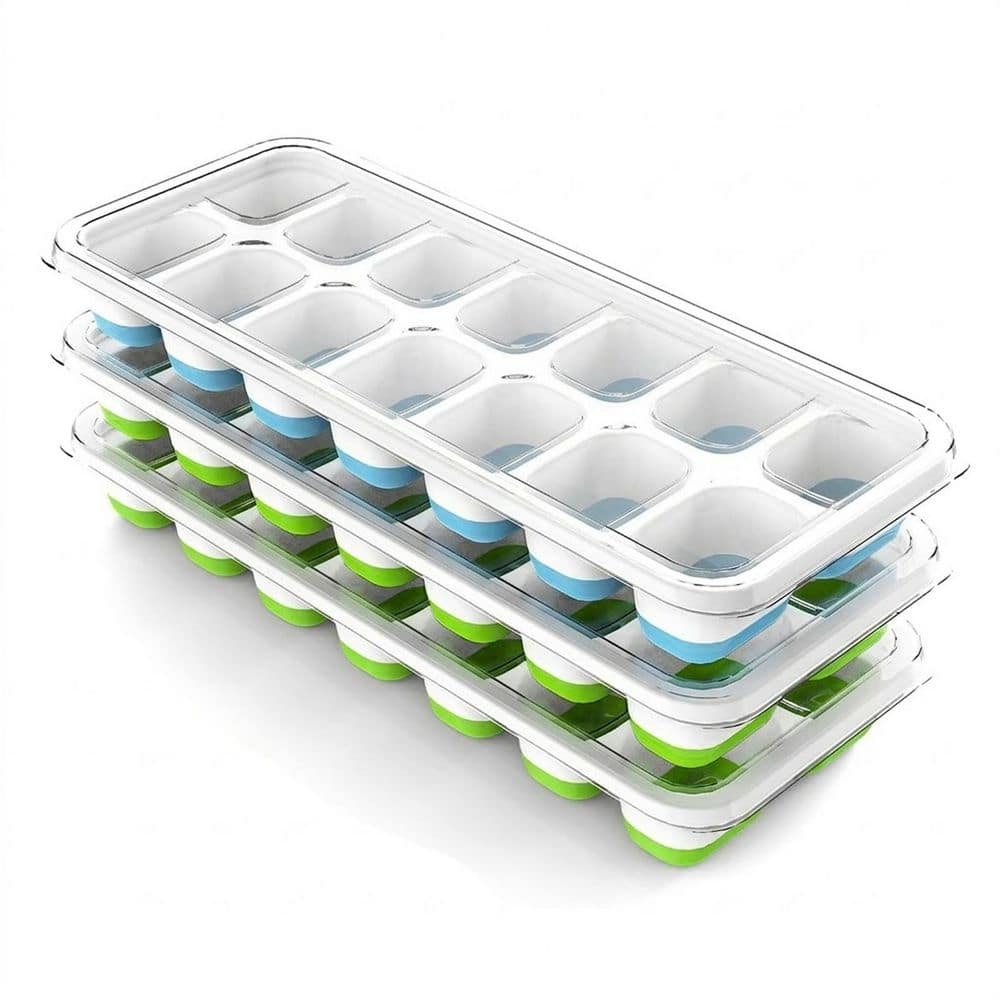 Green Blue Ice Cube Mold Shape Silicone Ice Tray 3 Pack with Lids Stackable Spill Proof price history on PriceWatchPro