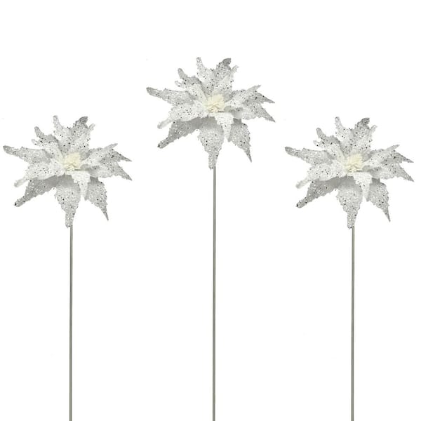 22 in. Artificial Sequin Glitter Poinsettia Stem